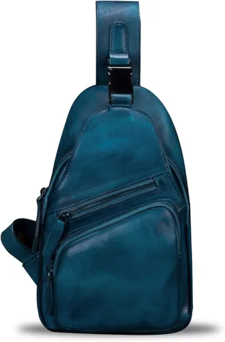Vista 2 de IVTG Bolso bandolera de cuero genuino para hombres y mujeres, mochila de hombro hecha a mano cruzada para motocicleta