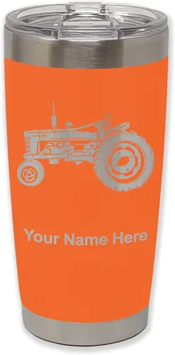 Vista 26 de LaserGram Vaso aislado al vacío de 20 onzas, Old Farm Tractor, grabado personalizado incluido (negro)