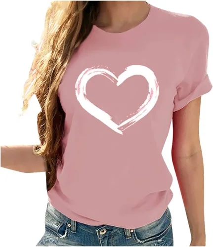 Vista 67 de Camisetas de manga corta con estampado de corazón para mujer, camisetas de ajuste regular, linda y divertida, ropa de regalo 2023