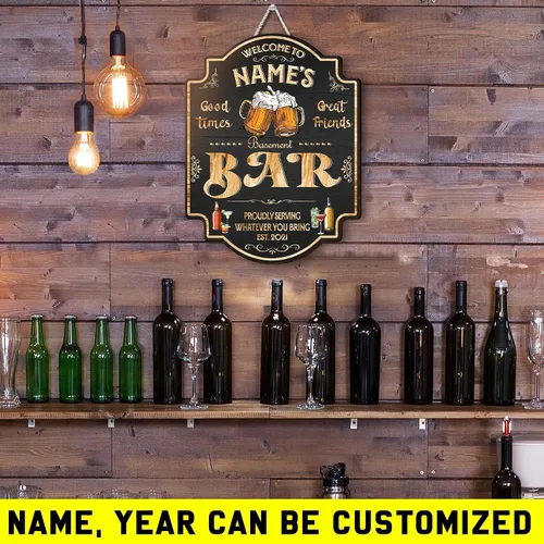 Vista 3 de Placa de pared personalizada con letrero de madera con texto en inglés "Welcome To Our Bar" (NO REAL CARVED), decoración de barra de sótano, sala