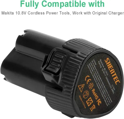 Vista 5 de Shentec Paquete de 2 baterías de iones de litio de 10.8 V 3.0 Ah compatibles con Makita BL1013 BL1014 194550-6 194551-4 195332-9