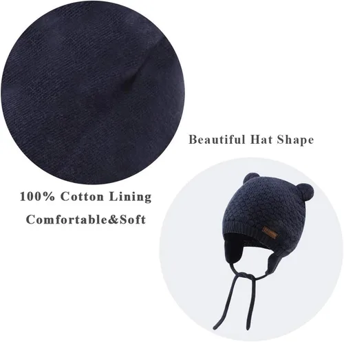 Vista 5 de XIAOHAWANG Gorro de bebé lindo oso para niños pequeños con orejeras cálido para otoño e invierno