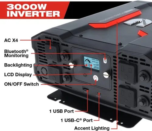 Vista 6 de Cummins 3000 vatios inversor de onda sinusoidal modificada para camiones Inversor 12 voltios a 110 voltios Cuatro salidas de CA Dos puertos USB