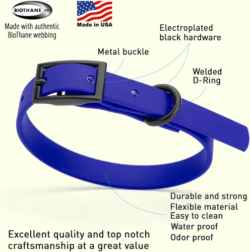 Vista 471 de Dogline Biothane - Collar impermeable para perro con hebilla de liberación rápida, resistente cincha de nailon recubierta con resistente y a prueba
