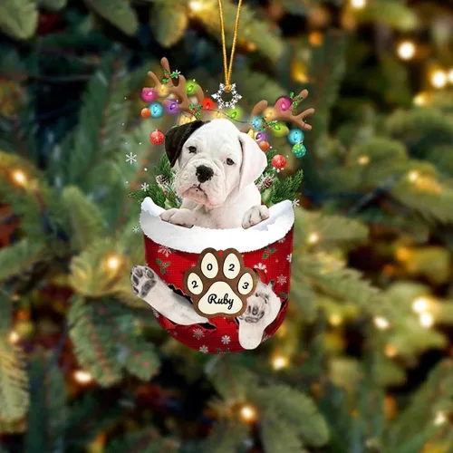 Vista 31 de Adornos personalizados de Pug cervatillo – Decoración personalizada para árbol de Navidad con patas de bolsillo de nieve