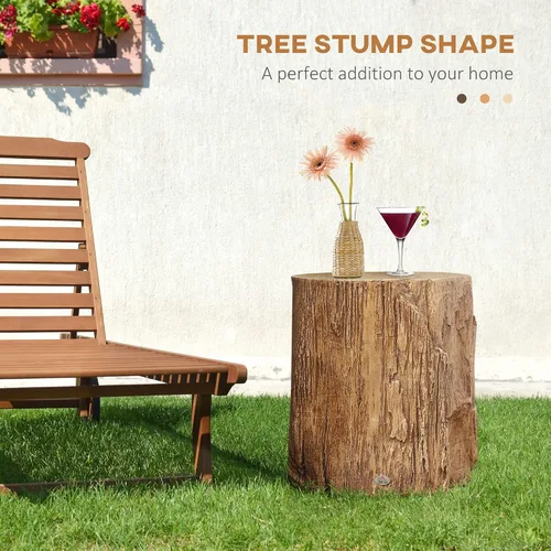 Vista 4 de HOMCOM Taburete de tocón de árbol, mesa auxiliar decorativa con mesa redonda, mesa auxiliar de hormigón con acabado de grano de madera