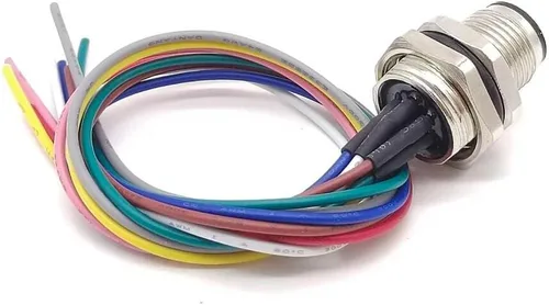 Vista 9 de Elecbee M12 macho zócalo A codificó 8Pin montaje trasero recto para cable 0.2M soldadura impermeable conector