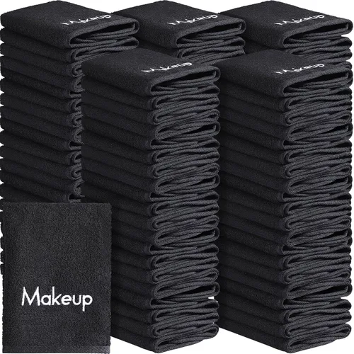 Vista 7 de Chumia 72 paños removedores de maquillaje de 13 x 13 pulgadas, toallas de maquillaje con bordado negro, reutilizables, toallas faciales suaves