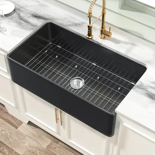 Vista 16 de Miuara Farmhouse - Fregadero de cocina frontal con delantal de arcilla refractaria de hueso de 33 x 18 pulgadas For kitchen, Heavy duty fireclay