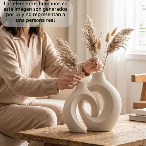 Vista 3 de Liotww Snuggle - Jarrón de cerámica hueco de 8.4 pulgadas con forma de dona Beige L