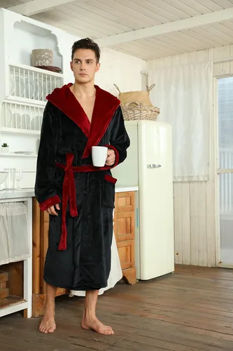 Vista 4 de U2SKIIN - Bata de baño larga y con capucha para hombre, de vellón afelpado
