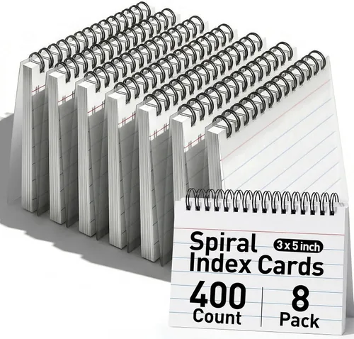 Vista 9 de Koogel Tarjetas de índice de 3 x 5 a rayas con anillo, 400 tarjetas flash en espiral de colores con cubiertas impermeables, tarjetas de notas de 4