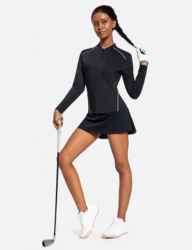 Vista 6 de BALEAF Camisetas de manga larga para mujer, tenis y golf, UPF 50+ con cremallera de 14, de secado rápido