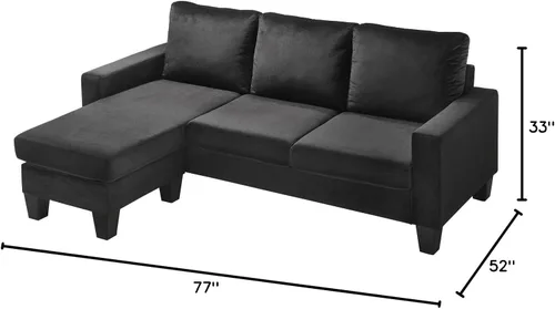 Vista 3 de Glory Furniture Jessica Velvet Sofá Chaise en Negro