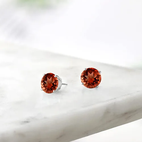 Vista 4 de Gem Stone King Aretes de plata de ley 925 con piedra natal redonda de 0.276 in para mujer