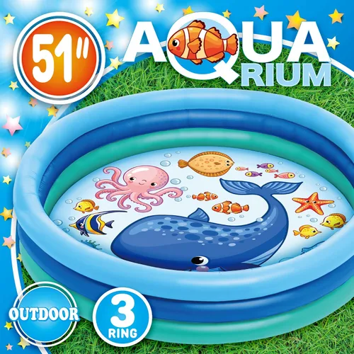 Vista 6 de Piscina inflable de 3 anillos – Flotadores de piscina para niños de 51 pulgadas con diseño de acuario – Piscina redonda para niños de 3 anillos