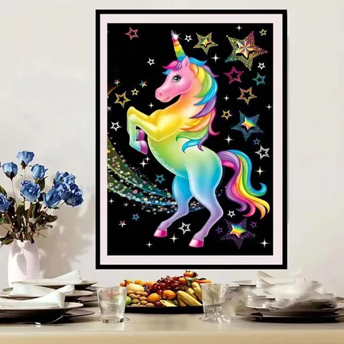 Vista 2 de Arte de diamante de unicornio - Kit de pintura de diamantes de bricolaje Crea tu propia obra maestra de unicornio brillante Incluye todas
