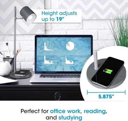 Vista 5 de OttLite Good Housekeeping - Lámpara de escritorio LED moderna, carga inalámbrica, color gris Los LED ClearSun reducen la fatiga ocular Regulable