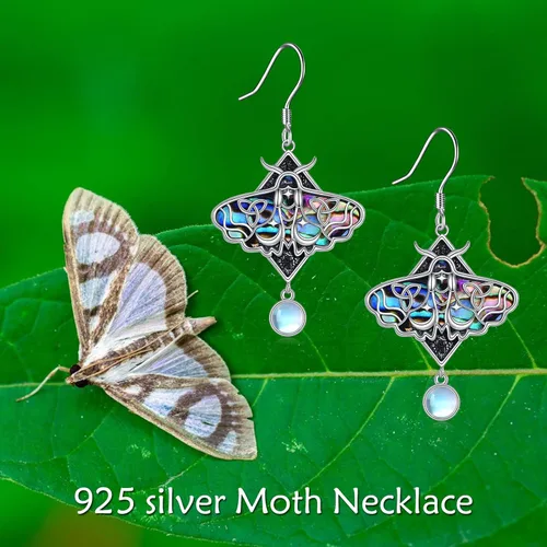 Vista 5 de TIGER RIDER Luna MothDragonflyBeetleHummingbirdRose Flower Dangle Earrings Sterling Silver Moonstone Earrings Gifts Witch Jewelry for Women Mother