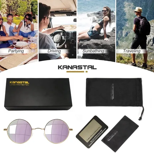 Vista 5 de KANASTAL Lentes de sol redondos polarizados para hombres y mujeres, estilo steampunk, retro, de metal, clásico, hippie, con protección UV400