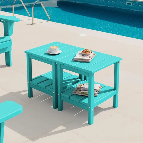 Vista 12 de SERWALL Mesa auxiliar de 2 niveles HDPE para exteriores, resistente a la intemperie, mesa auxiliar Adirondack rectangular Aruba