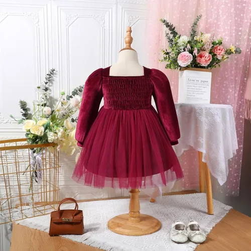 Vista 3 de Vestido vintage de terciopelo con volantes para niña pequeña, vestido vintage para niñas, Halloween, Navidad, vestido de otoño