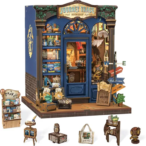 Vista 21 de Cutefun - Kit de rincón de libros - Kit de casa en miniatura DIY para adultos y adolescentes, kit de rompecabezas de madera 3D en miniatura con LED