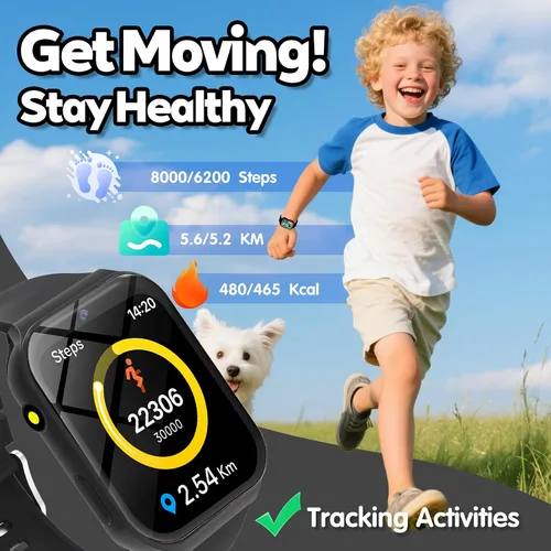 Vista 5 de Reloj inteligente para niños, reloj para niños con 18 juegos de rompecabezas, pantalla táctil HD de 1.83 pulgadas, rastreador de fitness, podómetro