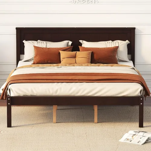 Vista 11 de Harper & Bright Designs Base de cama de madera de tamaño individual con cabecero y estribo, no necesita somier, espresso