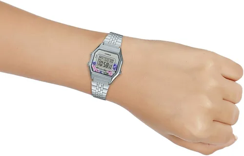 Vista 6 de Casio LA680WA-4C Reloj digital con esfera floral vintage para mujer, Azul, Serie juvenil vintage