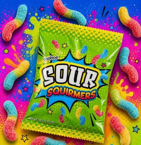 Vista 5 de Dooboe Paquete a granel de gusanos de gomita agria de tamaño completo, 40 paquetes (bolsas de clavija de 1.06 oz), envueltos individualmente