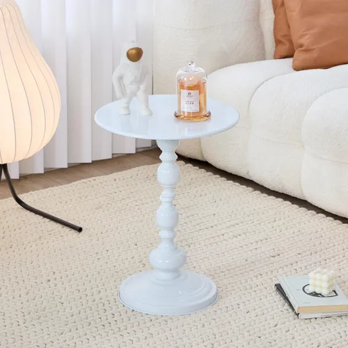 Vista 10 de Elegante mesa auxiliar redonda vintage con columnas romanas, diseño de metal resistente, perfecta como mesa de café, extremo, té o de ocio
