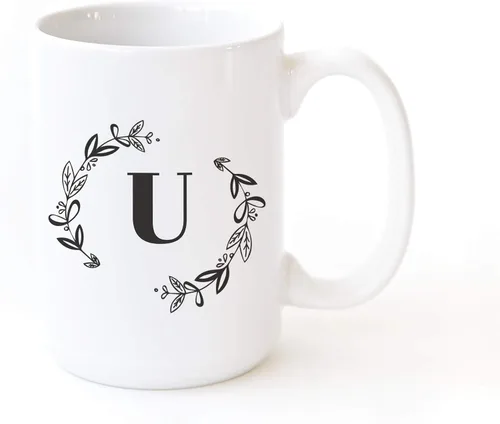Vista 21 de The Cotton & Canvas Co. Botánico personalizado monograma inicial letra A taza de café porcelana cerámica taza de café para ella, para él