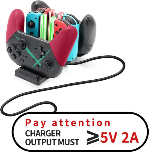 Vista 8 de Base de cargador de controlador para Nintendo Switch, estación de carga 6 en 1 para Nintendo Switch Joy-Con y controladores Pro, color negro