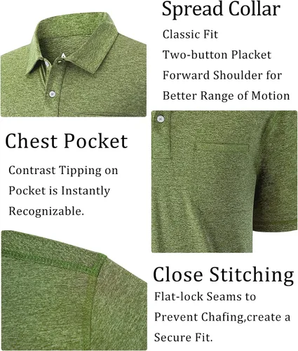Vista 31 de V VALANCH Polo de golf de manga corta para hombre, estilo casual, con cuello que absorbe la humedad