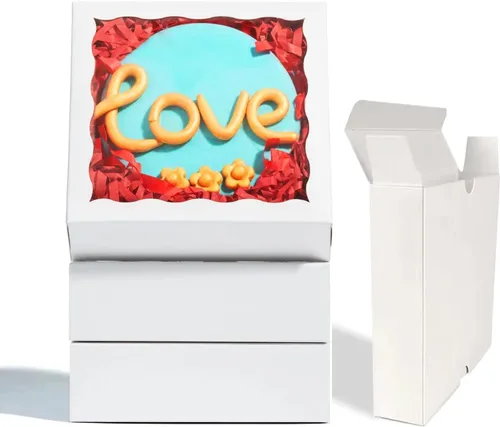 Vista 7 de Romantic Baking - Paquete de 40 cajas de galletas de 5 x 5 x 1 1/5 pulgadas, cajas de galletas con forma de corazón, bombas de chocolate caliente
