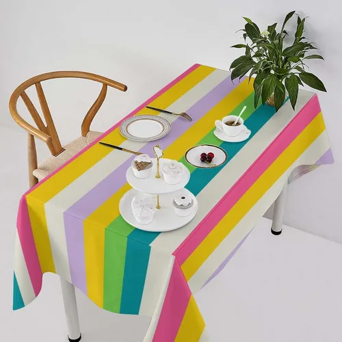 Vista 60 de Mantel retro moderno de mediados de siglo, diseño de colores retro de los años 50, resistente al agua, mantel lavable para cocina, comedor, fiesta