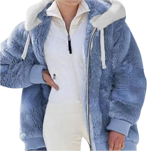Vista 2 de Women Fuzzy Fleece Jackets Plus Size Cozy Sherpa Hoodie Coats Winter Warm Shaggy Teddy Hooded Outwear Plush Loungewear