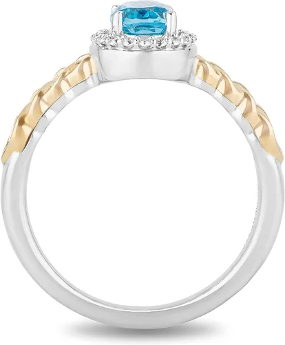 Vista 4 de Jewelili Enchanted Disney Fine Jewelry - Anillo de plata de ley y oro amarillo de 10 quilates, 0.276 x 0.197 in, topacio azul suizo ovalado y 110