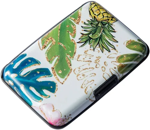 Vista 4 de Elfish Mini RFID Cartera de aluminio para tarjetas de crédito, funda de identificación de metal para hombres y mujeres, Pineapple), CX1002