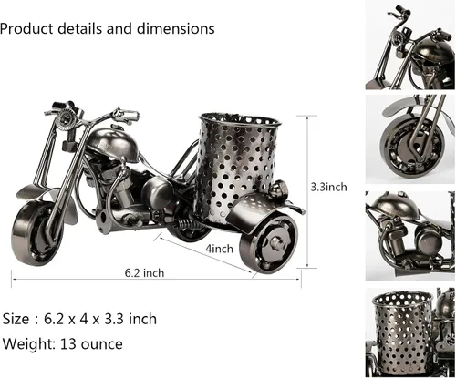 Vista 7 de NSMAR Modelo de motocicleta Portalápices Cobre, Artesanía hecha a mano Regalos de motocicleta para hombres, accesorios de motocicleta coleccionables
