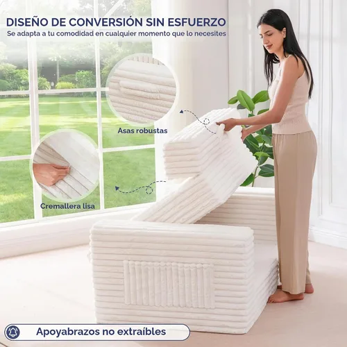 Vista 7 de MAXYOYO Sofá cama convertible, sofá cama plegable 2 en 1 para espacios pequeños, sofá biplaza extraíble con almohada trasera grande, sofá de tela