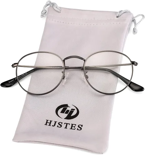 Vista 14 de HJSTES - Gafas redondas con filtro de luz azul para hombres y mujeres, estilo retro, con lente transparente y marco metálico