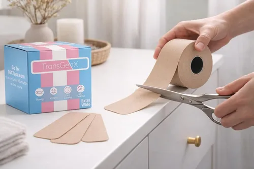 Vista 3 de Cinta de encuadernación extra ancha para el pecho, rollo beige de 4 pulgadas (16 pies) Cinta elástica de algodón cortada para encuadernación FTM