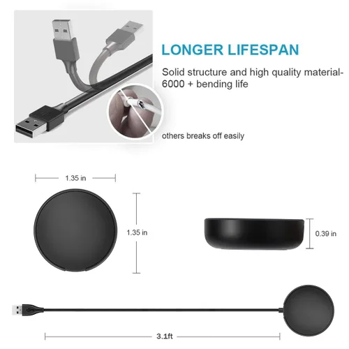 Vista 7 de 1 Pack Compatible con Cargador de Samsung Watch, Cable de Carga para Galaxy Watch 7/6/5/4 Dock USB de Reemplazo para Samsung Galaxy Watch 7/6/6