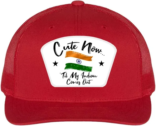 Vista 6 de Til My Indian Comes Out Country Pride India Flag Heritage Gorra ajustable de malla para camionero Black/Black