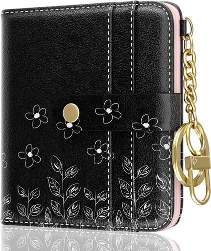Vista 15 de Aiawoxc billetera para mujer, billeteras pequeñas RFID para mujer, cartera delgada y compacta para tarjetas de crédito, linda cartera de cuero