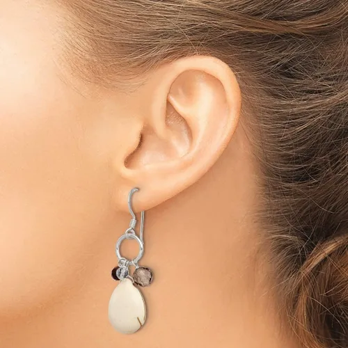Vista 3 de Aretes colgantes con gancho de pastor plateado, ágata de encaje loco, transparente, ahumado, Qtz, ojo de tigre, medidas de 1.772 x 0.551 in