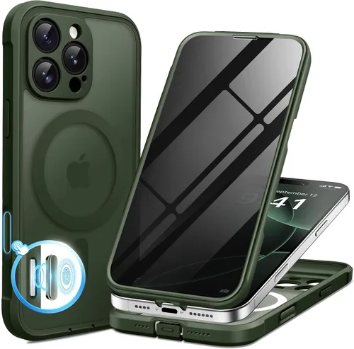 Vista 95 de BERFY Funda para iPhone 17 Pro Max, compatible con MagSafe, protector de pantalla de vidrio integrado, protección de cámara, funda de cuerpo
