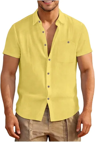 Vista 5 de Camisas con botones para hombre, verano, playa, vacaciones, camisa hawaiana, color sólido, guayabera cubana, manga corta, vestido casual